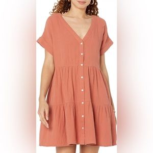 NWT Madewell Nannie Cuff Sleeve Button-Down Tiered Mini Dress